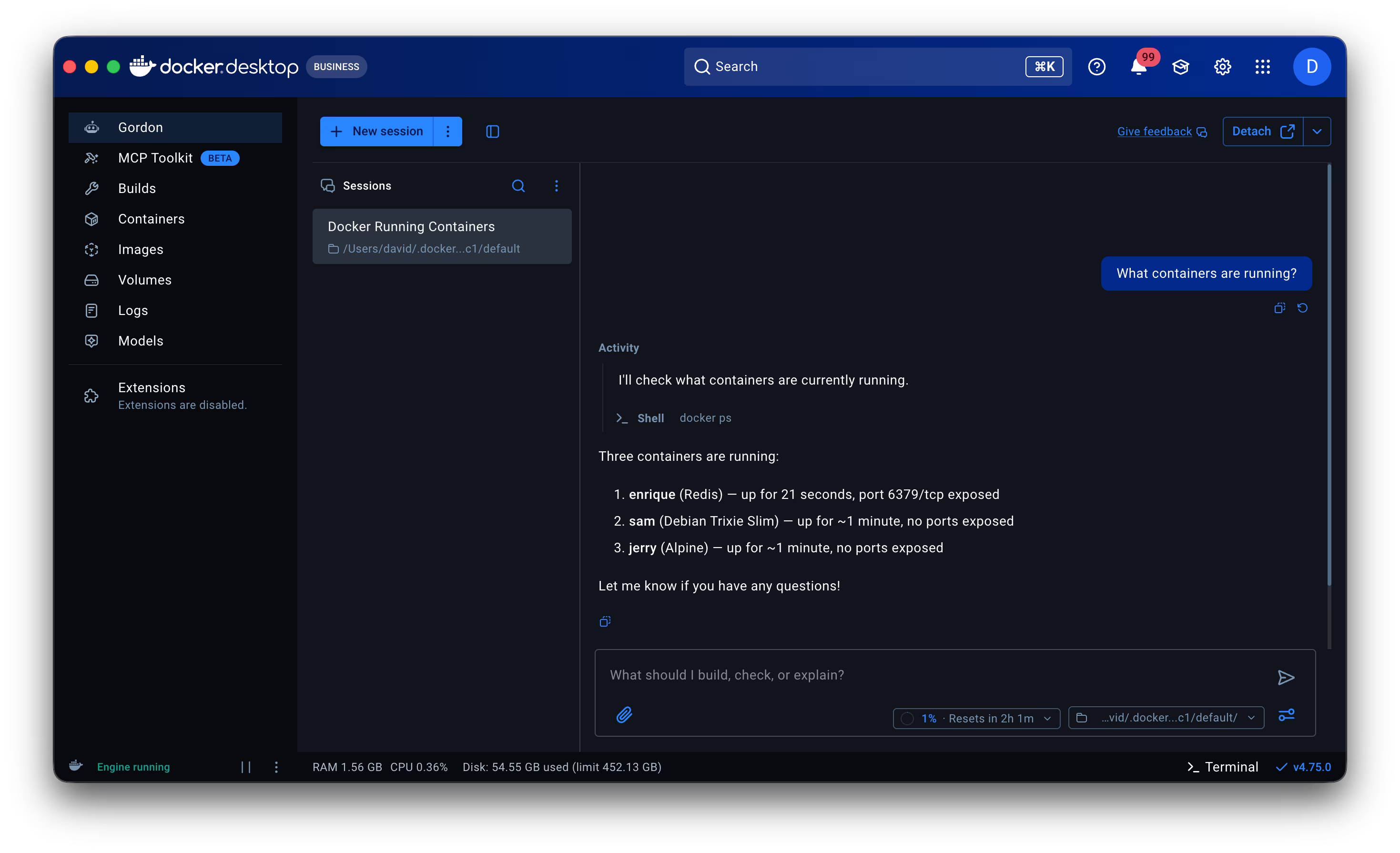 Gordon 在 Docker Desktop 中运行