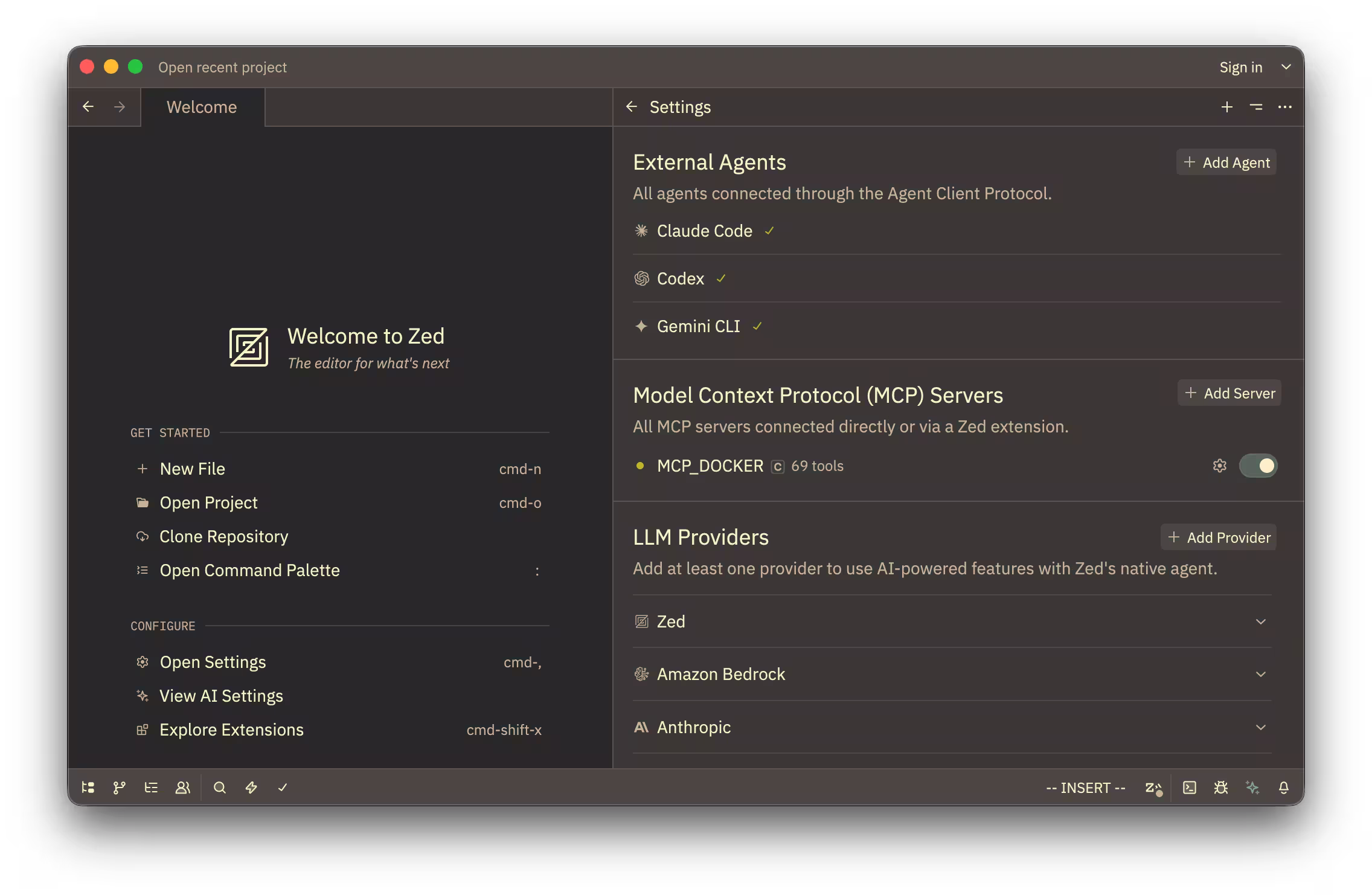 MCP_DOCKER in Zed's agent settings