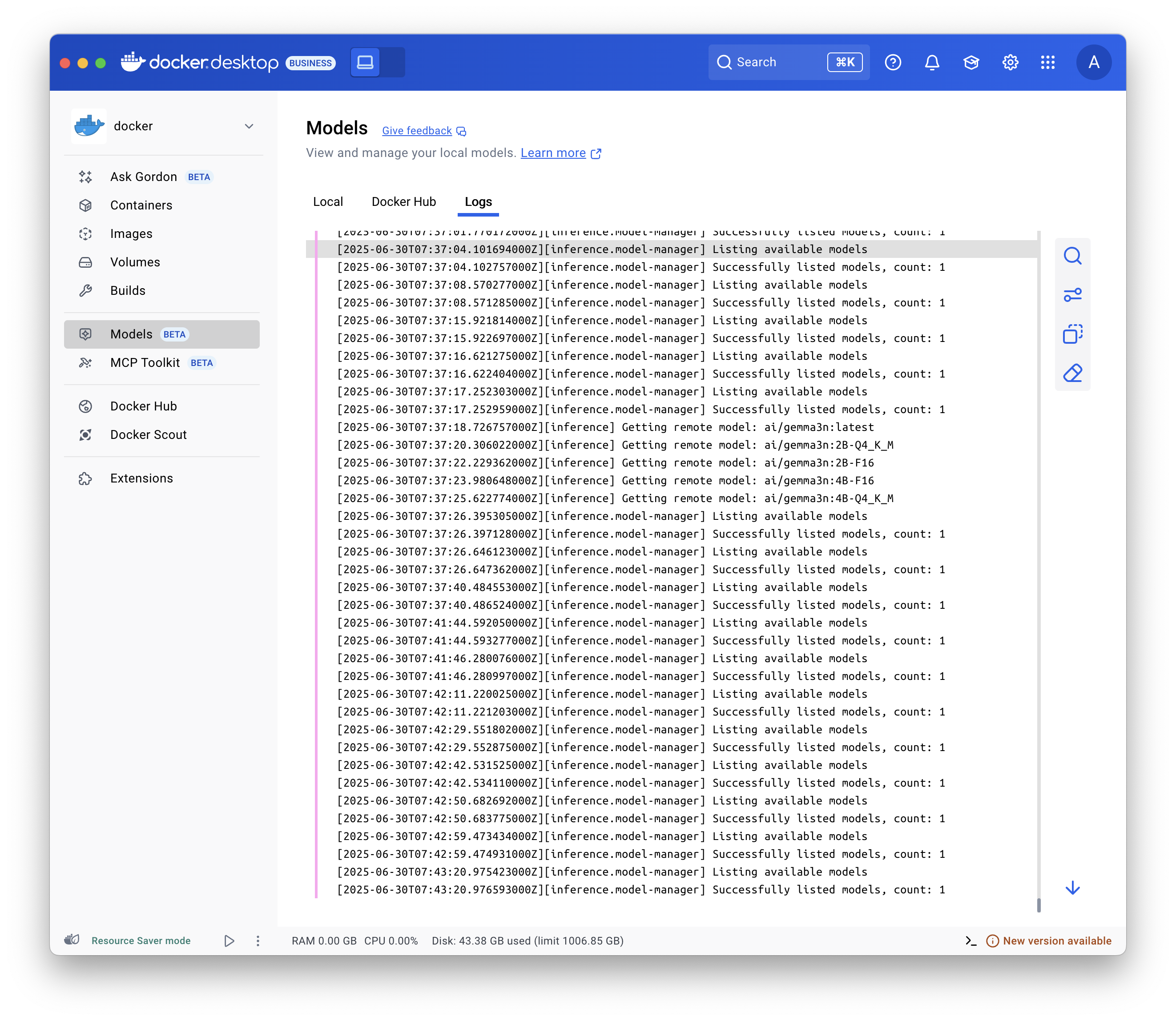 展示 Models 视图的截图。