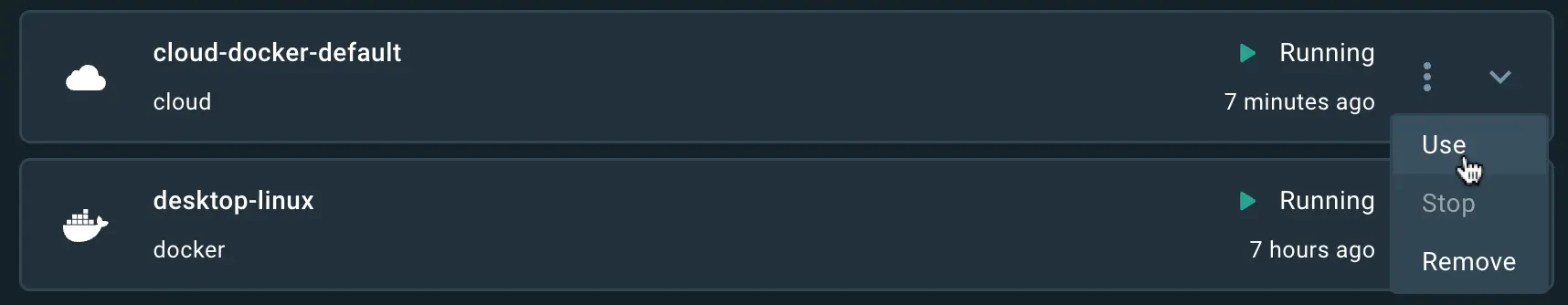 使用 Docker Desktop GUI 选择云构建器作为默认构建器