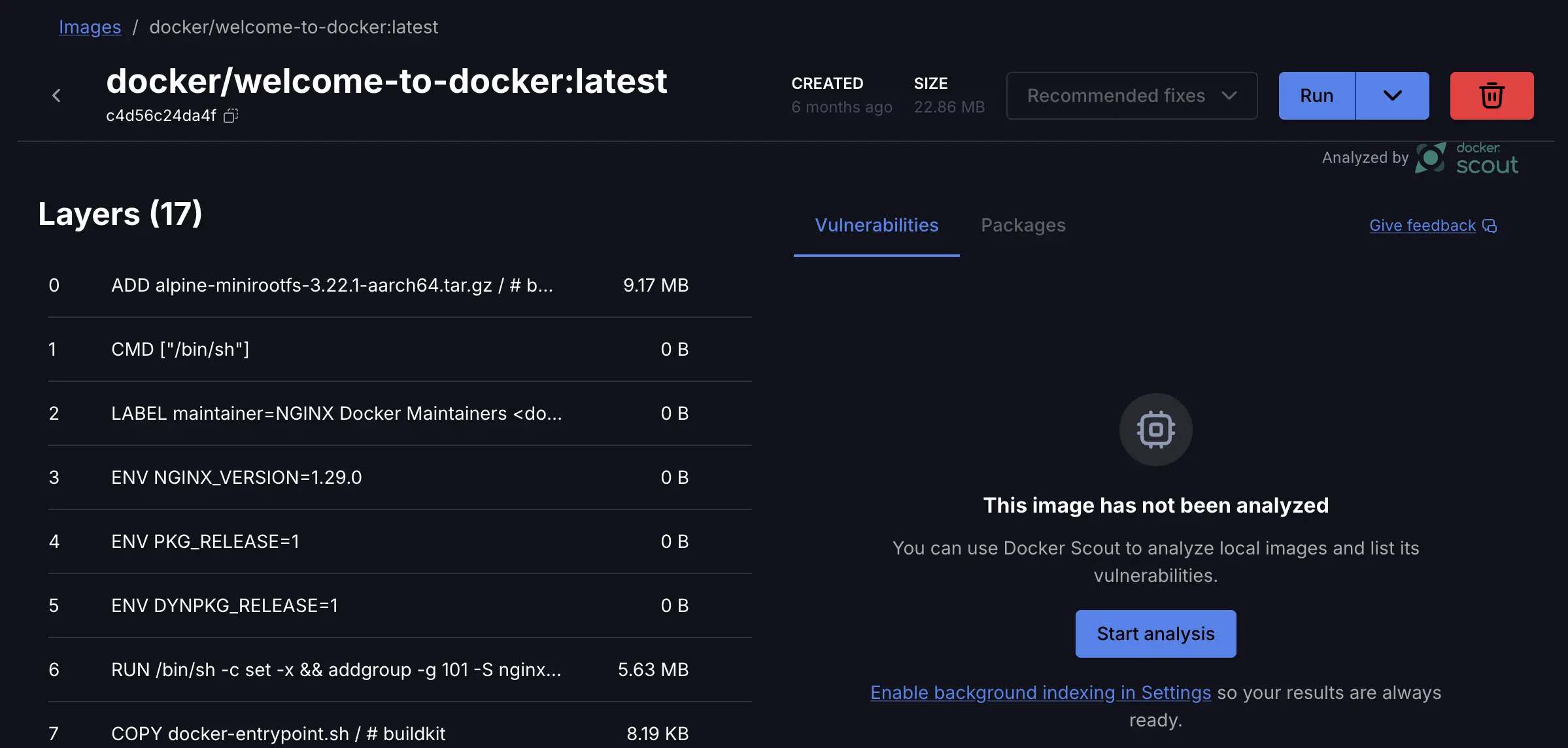 docker/welcome-to-docker 镜像详细信息视图的屏幕截图