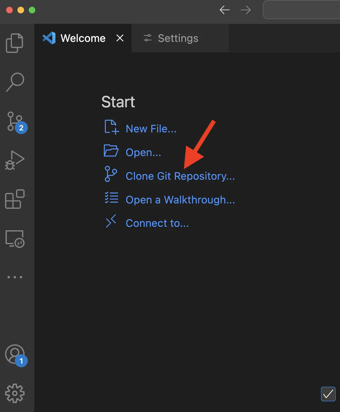VS Code 显示如何克隆仓库的截图