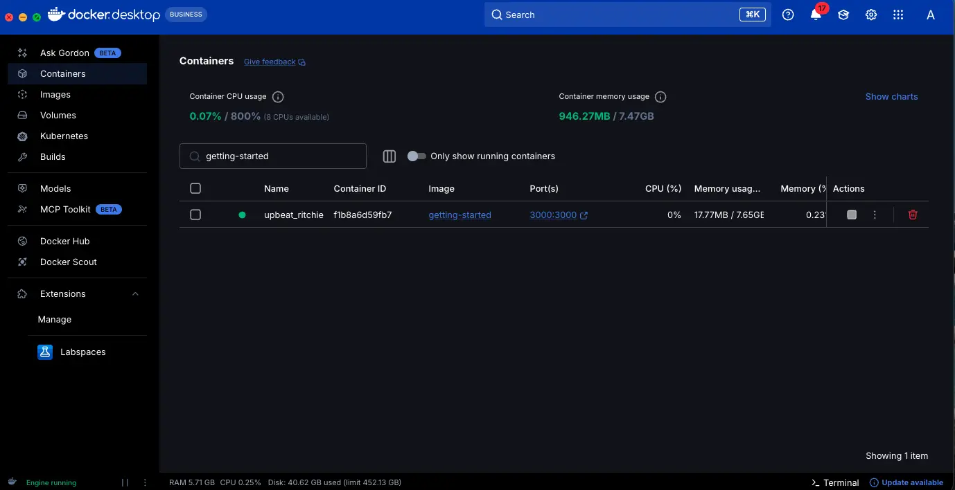 Docker Desktop 正在运行 get-started 容器
